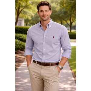 Ralph‎ Lauren Mens Shirt XXL 2X Custom Fit Purple White Stripes Long Sleeves